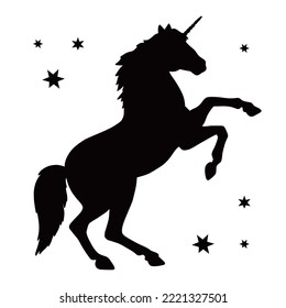 Unicorn silhouette, black flat plain design. Magic creature contour. Vector