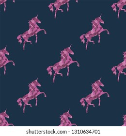 Unicorn silhouette in camouflage style. Magical animal seamless Pattern