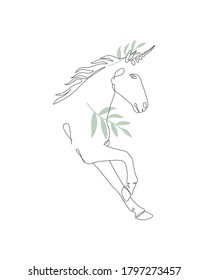 Unicorn silhouette. Continious one line drawing. Magic art. Black line on white background. Vector illustration.