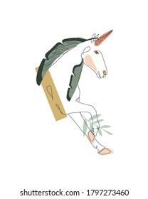 Unicorn silhouette. Continious one line drawing. Magic art. Black line on white background. Vector illustration.