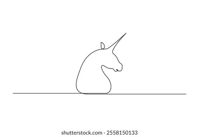 Unicorn silhouette. Continious one line drawing. Magic art. Black line on white background, Unicorn head. Continious one line.