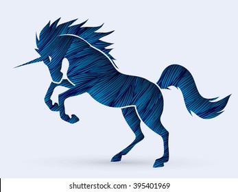 Unicorn silhouette designed using blue gunge brush graphic vector. svg