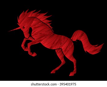 Unicorn silhouette designed using red grunge brush graphic vector.