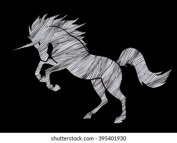 Unicorn silhouette designed using white gunge brush graphic vector.