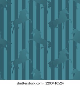 Unicorn silhouette hand drawn on strips seamless pattern