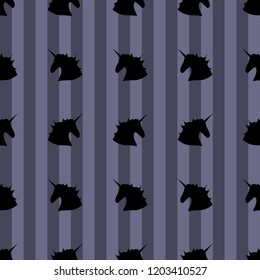 Unicorn silhouette hand drawn on strips seamless pattern