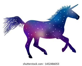 Unicorn. Silhouette of horse with a horn. Vector illustration.