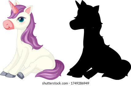 Unicorn with its silhouette illustration