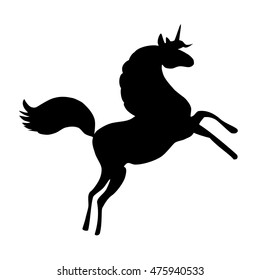 Silhouette magical unicorn hand drawn isolated stock vector royalty