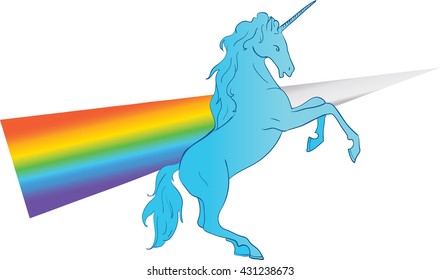 Unicorn silhouette like prism icon logo with rainbow and shine. Simple style symbol.