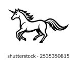 Unicorn Silhouette Line Art Vector Illustration Transparent White Background