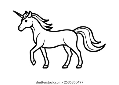 Unicorn Silhouette Line Art Vector Illustration Transparent White Background