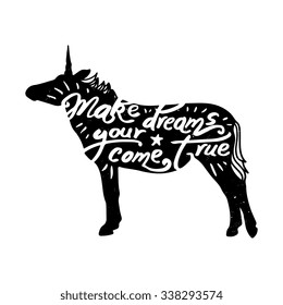 Unicorn silhouette with "Make your dreams come true" quote