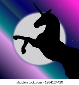 Unicorn silhouette and moon