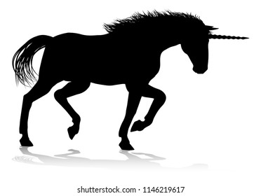 A unicorn silhouette mythical horned horse graphic