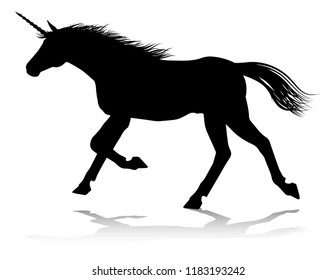 A unicorn silhouette mythical horned horse graphic