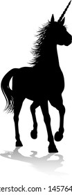 A unicorn silhouette mythical horned horse graphic