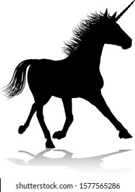 A unicorn silhouette mythical horned horse graphic
