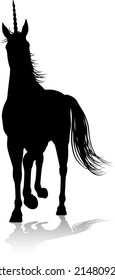 A unicorn silhouette mythical horned horse graphic