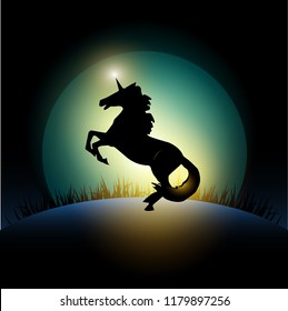 unicorn silhouette. Mythical horse. Black shadow of unicon.