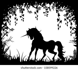 Unicorn silhouette on a background of nature