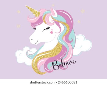unicorn silhouette in pink tones, abstract artistic design for girls, silhouettes on a lilac background ideal for printing, posters, dedications, etc.