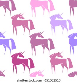 Unicorn silhouette seamless pattern Vector illustration. Fantasy cute magic background with funny animal unicorn