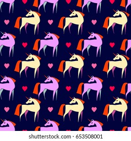 Unicorn silhouette seamless pattern Vector illustration. Fantasy cute magic background with funny animal unicorn