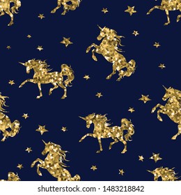 Unicorn silhouette seamless vector pattern. Glitter magic unicorn with star . pattern for girls.Creative  background for textile, prints, paper products, the Web. 