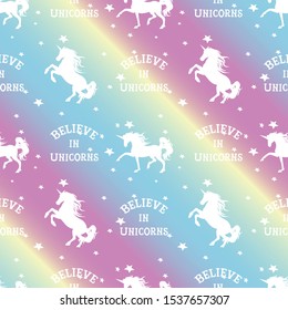 Unicorn silhouette seamless vector pattern. Holographic magic unicorn with star . pattern for girls.Creative  background for textile, prints, paper products, the Web. 