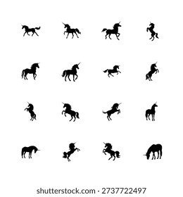 unicorn silhouette set vector and illustration