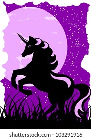 unicorn silhouette under the full moon
