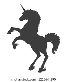 Unicorn silhouette. Vector fairy horse monochrome illustration, magician girl fantasy outline unicorn isolated on white background