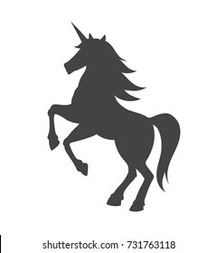 Unicorn silhouette vector illustration. Black magic unicorn on white background. Fairy horse animal.