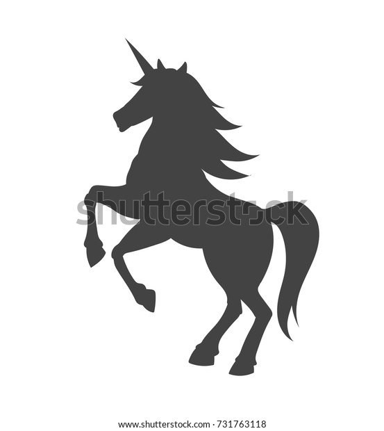 一角獣のシルエットベクターイラスト 白い背景に黒いマジックユニコーン 妖精の馬の動物 のベクター画像素材 ロイヤリティフリー