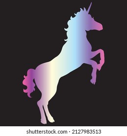 Unicorn Silhouette Vector Illustration. Pink Blue Magic Unicorn On White Background. Fairy Horse Animal.