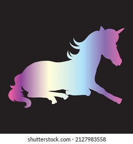 Unicorn silhouette vector illustration. Pink blue magic unicorn on white background. Fairy horse animal.