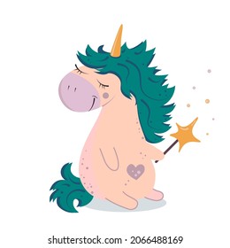 unicorn sitting with a magic wand