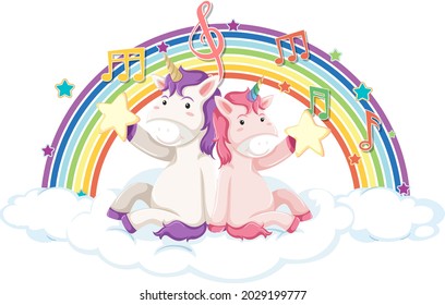 Einhorn auf Wolke mit Regenbogen und Melodiebensymbol