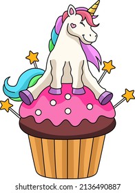 Unicorn Sitting On A Cupcake Cartoon Clipart 