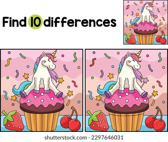 Unicorn Sitting on a Cupcake Find The Differences