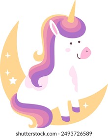 Unicornio Sentado En La Ilustración vectorial De La Luna