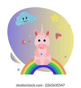 unicorn sitting on the rainbow.vector illustration