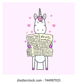 Unicorn sitting on toilet with newspaper