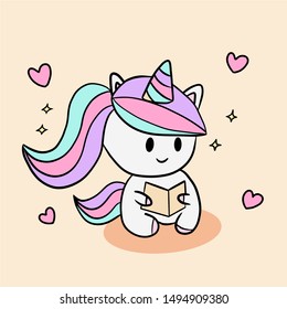 Unicorn sitting reading a book