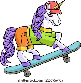 Unicorn Skating Cartoon Clipart Illustration