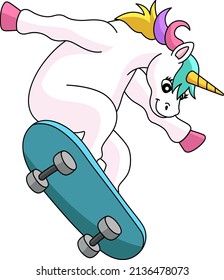 Unicorn Skating On A Skateboard Cartoon Clipart 