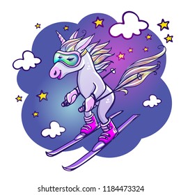 Unicorn skiing in winter