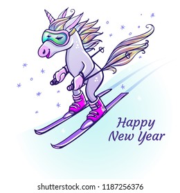 Unicorn skiing in winter