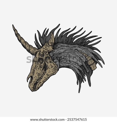 Unicorn skull colored hand drawn illustration artwork